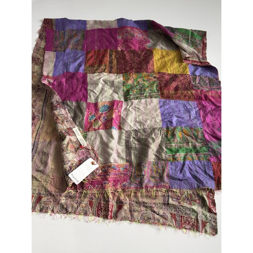 Fragonard Parfumeur Kantha Silk Shawl Scarf 100% Silk Patchwork Boho Handmade